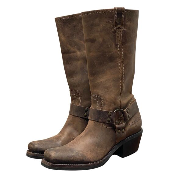 VTG BCBG Brown Leather Women's Sz 8.5 B Harness Western Biker Boots (HF29) - Picture 3 of 9